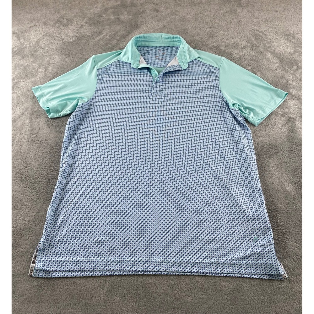 Head Golf Mens Polo Shirt S. Mint Green Blue Geometric Short Sleeve Performance